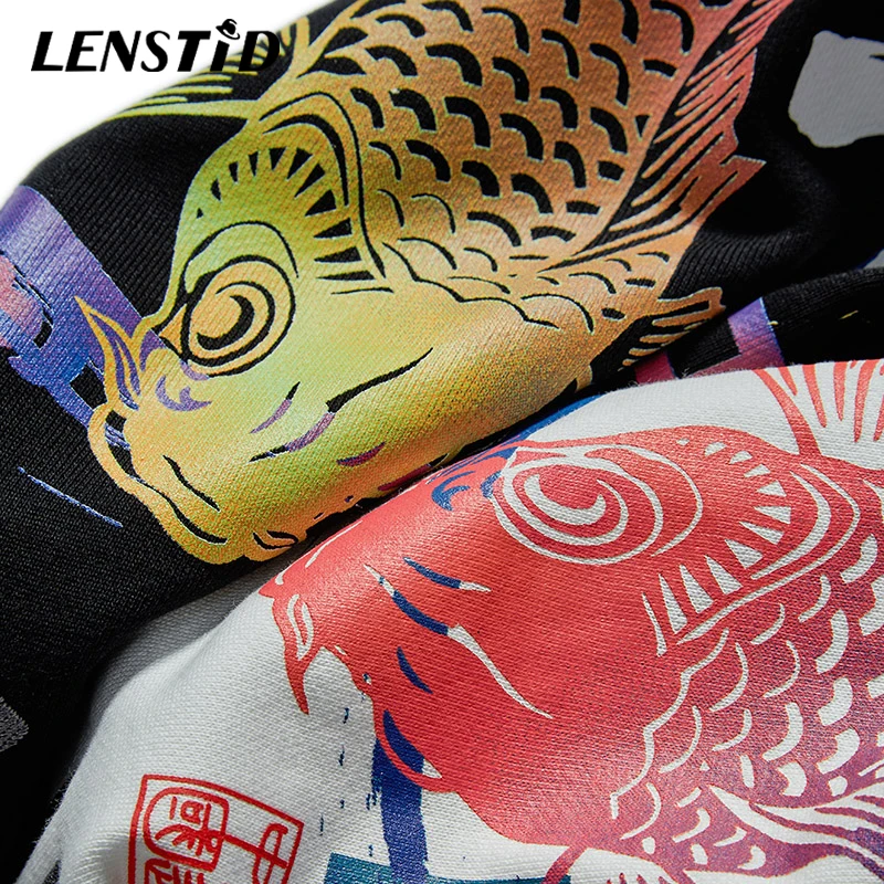 

LENSTID Men Hip Hop Pullover Hoodies Chinese Kanji Koi Fish Print Streetwear Harajuku Autumn Casual Cotton Hooded Sweatshirts