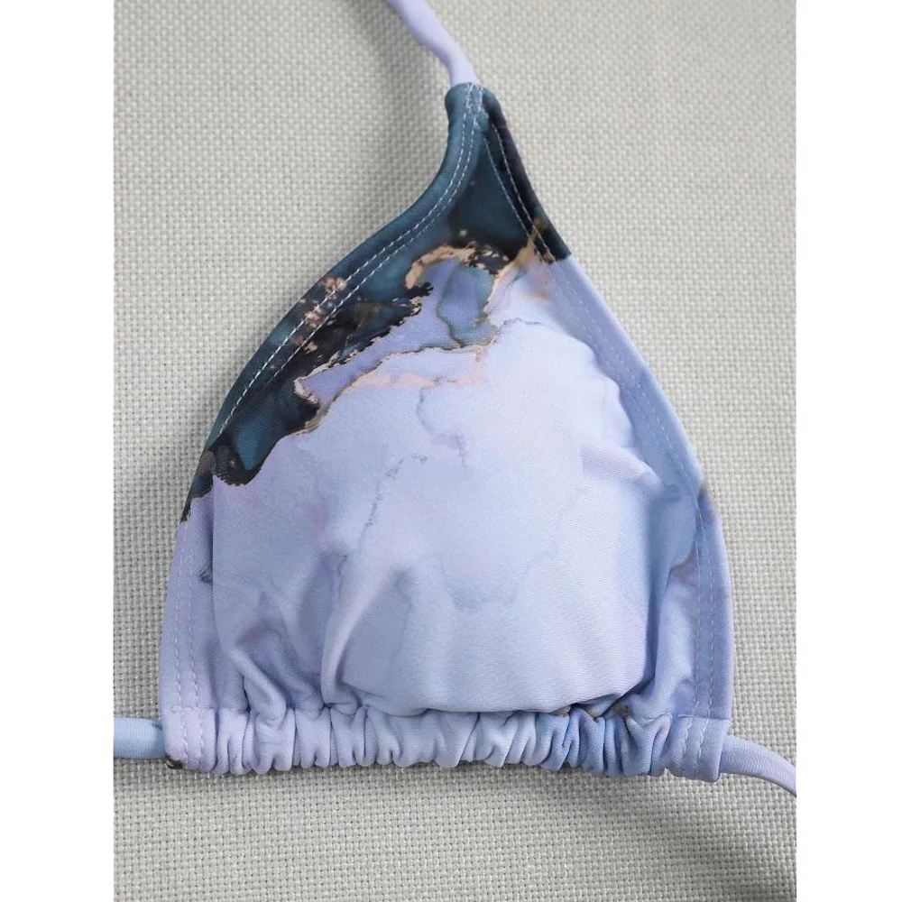 Купальник-бикини пуш-ап женский с принтом мрамора и длинным рукавом |