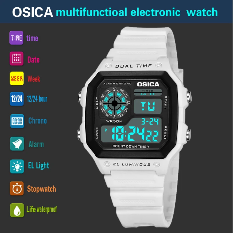 Высококачественные часы OSICA белый пластиковый ремешок стальной из сплава