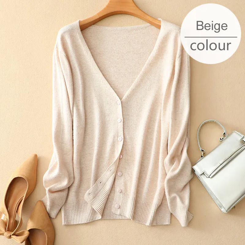 V-neck Camel Однобортный Для женщин свитер вязаный тонкий кардиган с круглым вырезом с длинным рукавом женские кардиганы Демисезонный женские топы - Цвет: V-neck Camel