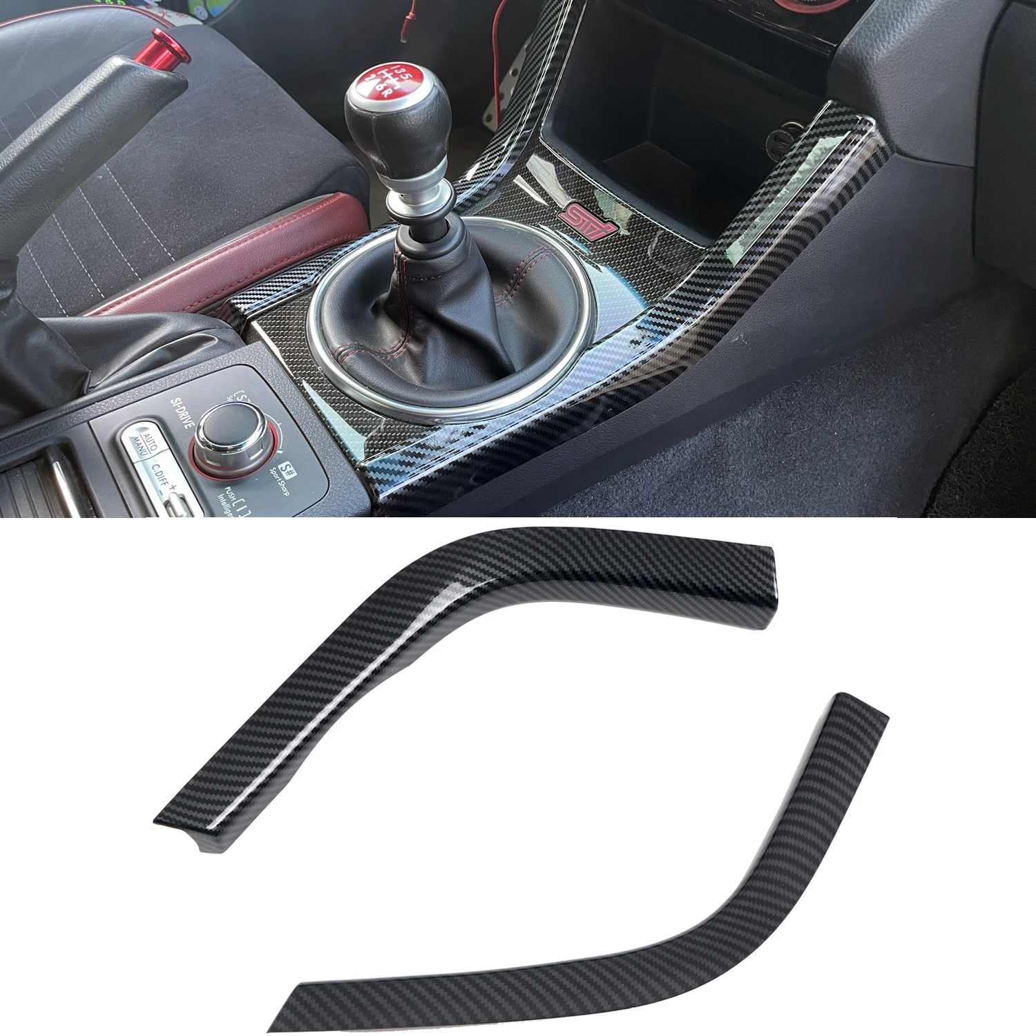 

For Subaru WRX STI 2014-2019 Carbon Fiber Style Interior Centre Console Gear Box Decoration Cover Trim 2pcs