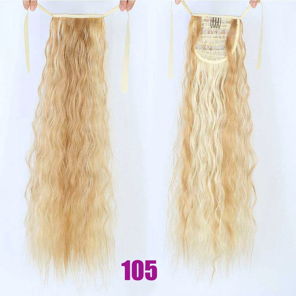MEIFAN Long Corn Curly Ponytail Synthetic Hair Pieces Ribbon Drawstring Clip on Ponytail Hair Extensions False Hair Pieces - Цвет: 105
