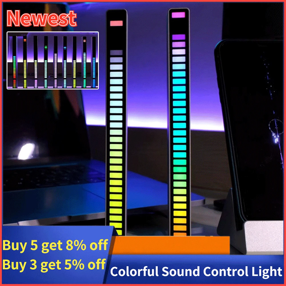 

Sound Control Light Colorful USB/Rechargeable Battery Computer Car APP Control 32 LED VoiceActivated Pickup Rhythm Strip Light