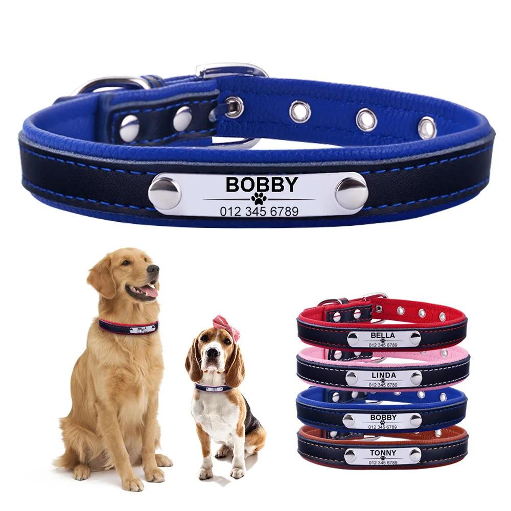 

Adjustable Personalized Dog Collar Leather Puppy ID Name Custom Engraved XS-L