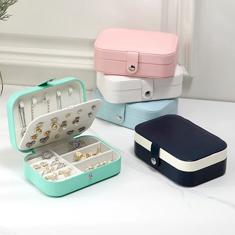 

Портативная коробка для хранения ювелирных изделий для путешествий из искусственной кожи, органайзер для ювелирных изделий, серьги, кольцо...