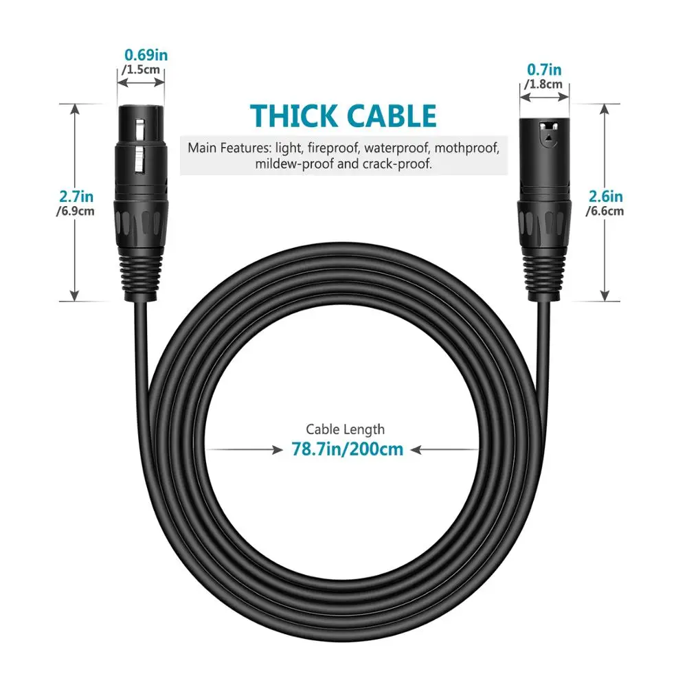 neewer 10 pack 6 5 foot 2m dmx stage light cables wires 3 pin signal xlr male to female connection for moving head free global shipping