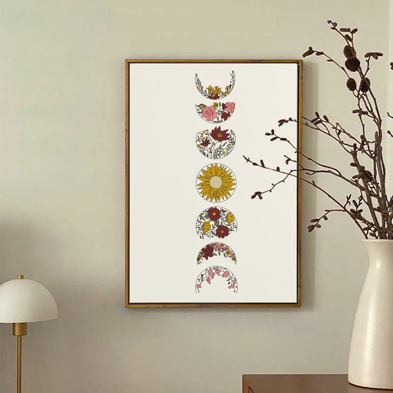 Абстрактная Картина на холсте с цветами и Луной | Дом сад