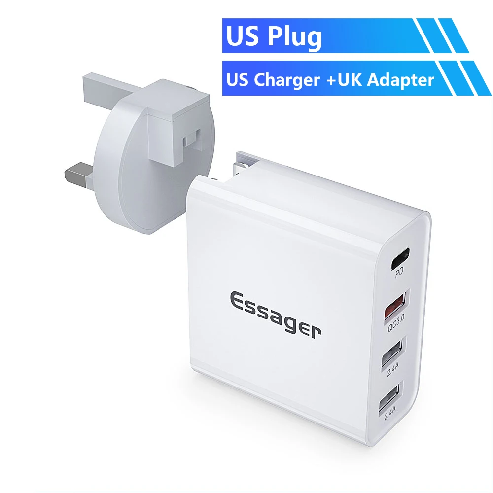 Essager 48 Вт мульти Быстрая зарядка 3,0 USB зарядное устройство PD usb type C QC3.0 QC турбо настенное быстрое зарядное устройство для телефона для iPhone 11 Pro Max Xiaomi - Тип штекера: UK Charger