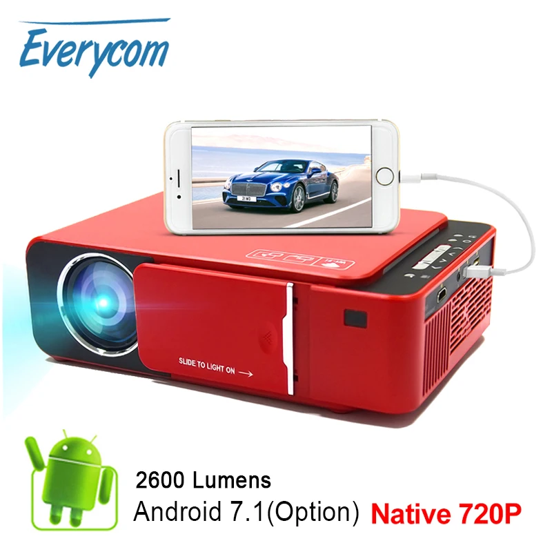 Светодиодный видеопроектор Everycom T6 домашний кинотеатр HD 720P портативный Android 7 1 Wi-Fi