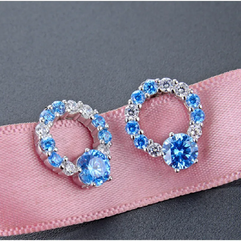 

New Jewelry S925 Sterling Silver Blue Diamond Earrings Girls Inlaid Zircon Small Fresh Earring Jewelry
