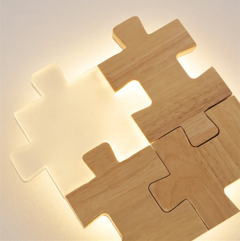 

Nordic Loft Log Bedside Wall Light Creative Jigsaw Aisle Kid's Room Study LED Wall Lamp Fixtures Free Shipping Wall Mounted Wood