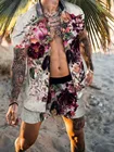 Новинка 2021, повседневные мужские пляжные шорты с цветочным принтом Гавайский набор, мужской Пляжный комплект из двух предметов, M-3XL