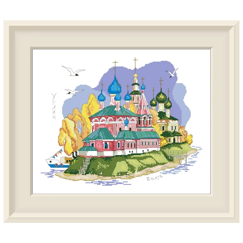 

Dreampattern Fairy tale castle cross stitch kits sailing in the sea pattern design 18ct 14ct 11ct unprint canvas embroidery DIY