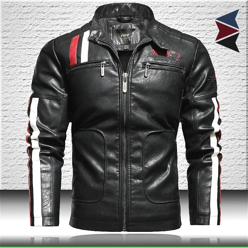 

Men Motorcycle Leather Jacket 2021 Trendy New Faux Leather Jacket Mens Bomber Jacket with Embroidery Epaulet Biker Leather Coat