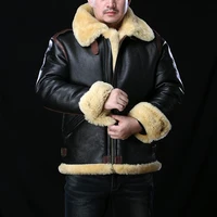 0961 avfly european size high quality super warm genuine sheep leather coat big b3 shearling bomber military fur jacket