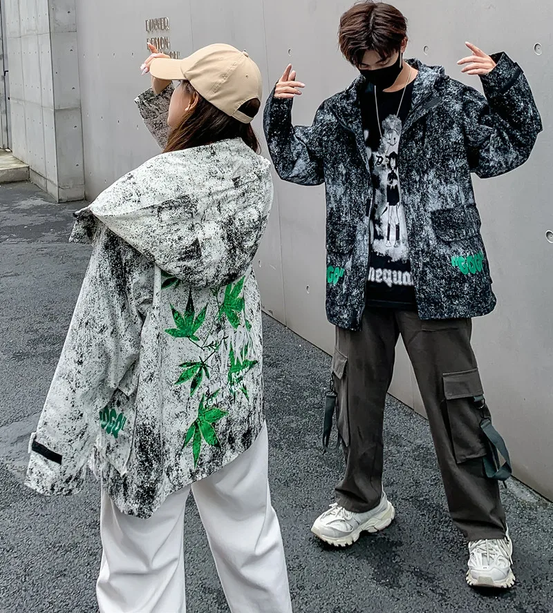 

Kpop Oversized Women Autumn Punk Jackets Fashion Chic Tie-Dye Camouflage Zipper Couples Streetwear Hoody Harajuku Tide Ins