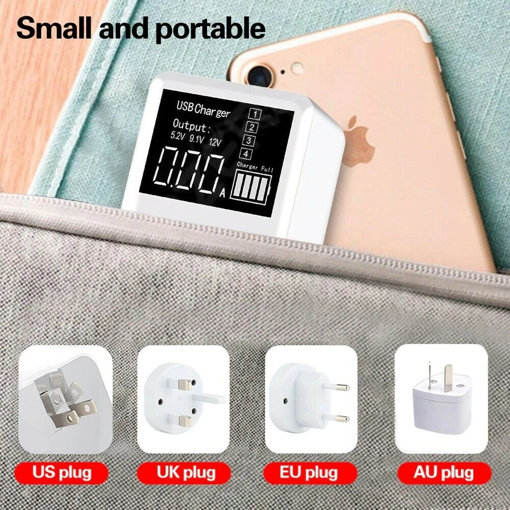 

QC3.0 USB Charger 40W Quick Charge Wall Travel Mobile Phone Adapter with LED Display For iPhone Xiaomi Huawei Samsung