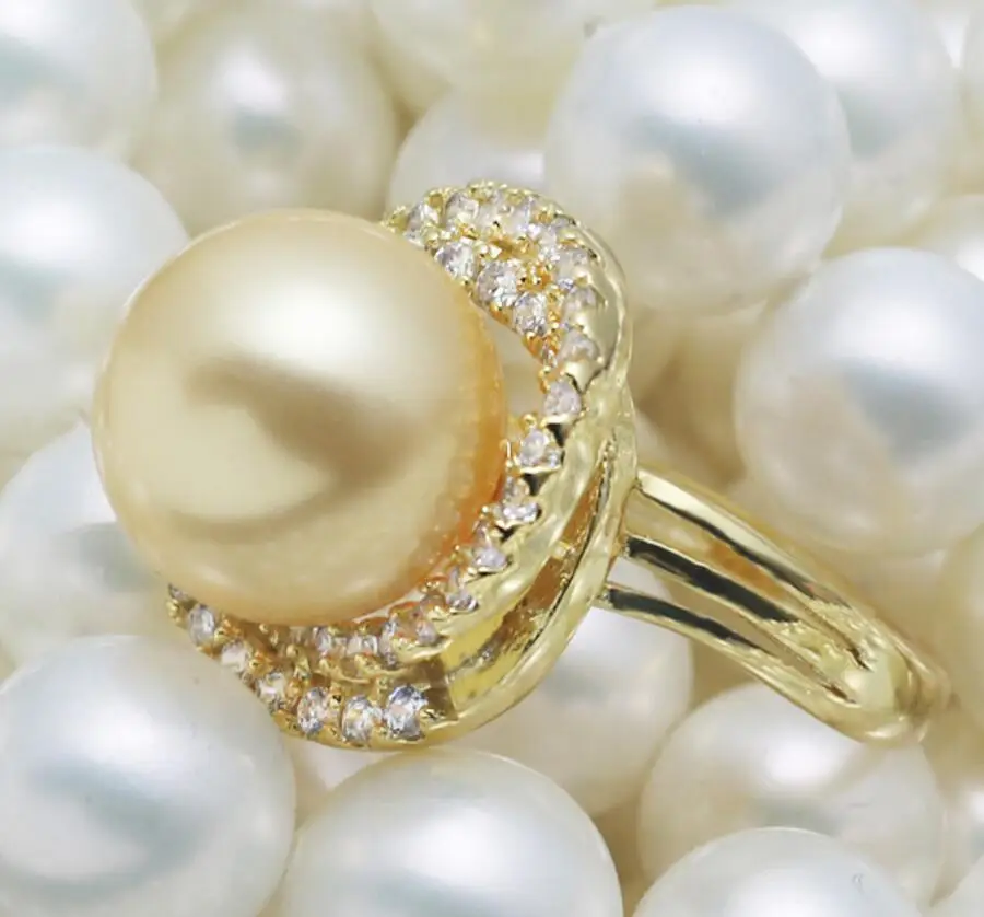 Новинка 1107 + элегантное милое кольцо из натурального жемчуга 12 мм | Украшения и