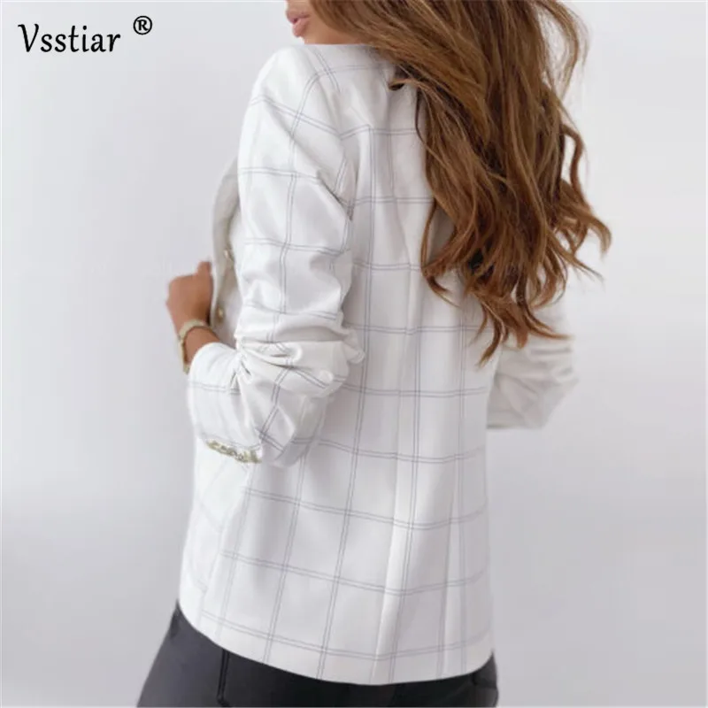 

Vsstiar Plaid Women Blazers Winter Striped Long Sleeve Casual Coat Fashion Office Work Ladies Blazer Plus Size