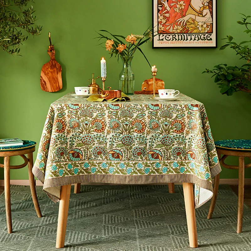 Yamuna Красный Розовый Зеленый цветочный цветок льняная скатерть рождественские