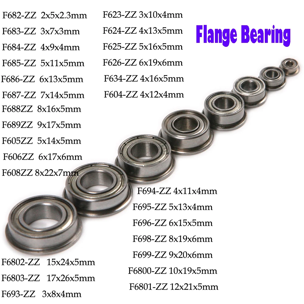 1 шт., Миниатюрный фланцевый подшипник F682ZZ, F683ZZ, F684ZZ, F685ZZ до F6803ZZ, подшипники с тонкими стенками, металлические, экранированные фланцевые подшипники