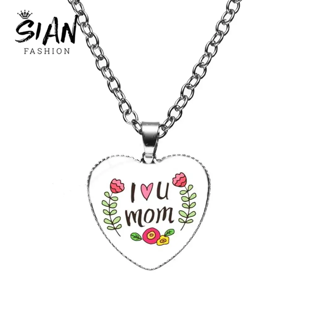 Азиатских сердце Форма подвеска I Love Mom (Я люблю маму футболки с короткими