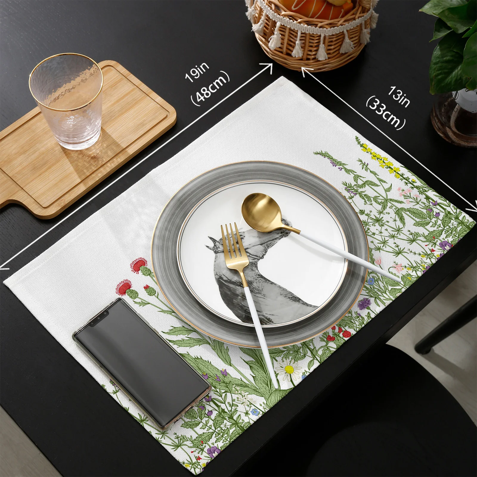 

Vintage Herb Plant Table Runner Set Wedding Table Decoration Home Kitchen Dining Table Decor Placemats