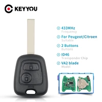 keyyou 433mhz remote car key keyless 2 buttons for peugeot 307 citroen c1 c3 car key va2 blade with id46 chip pcf7961 key shell