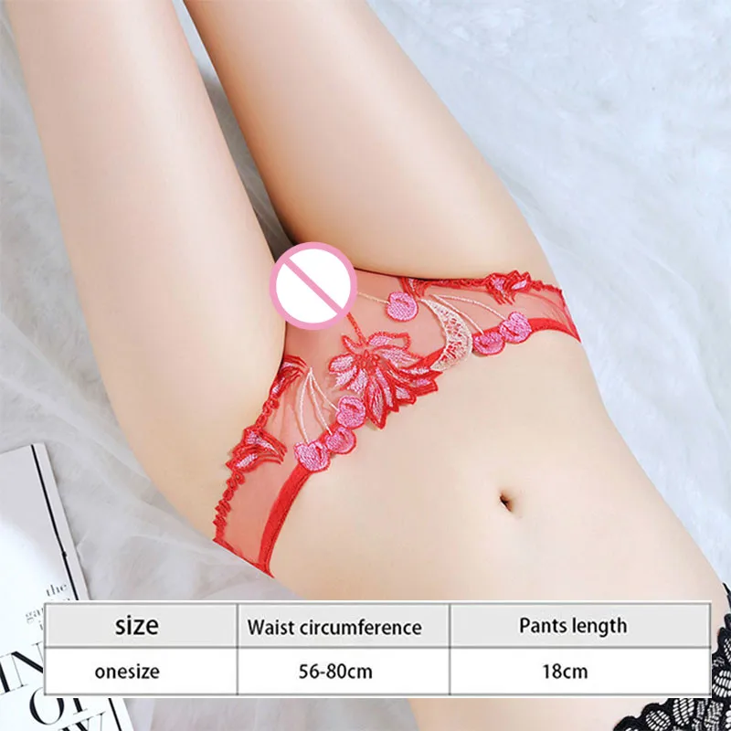 

Transparent Embroidery Women's Sexy Panties Underwear Temptation T Pants Ladies Crotch Thong G-String Briefs