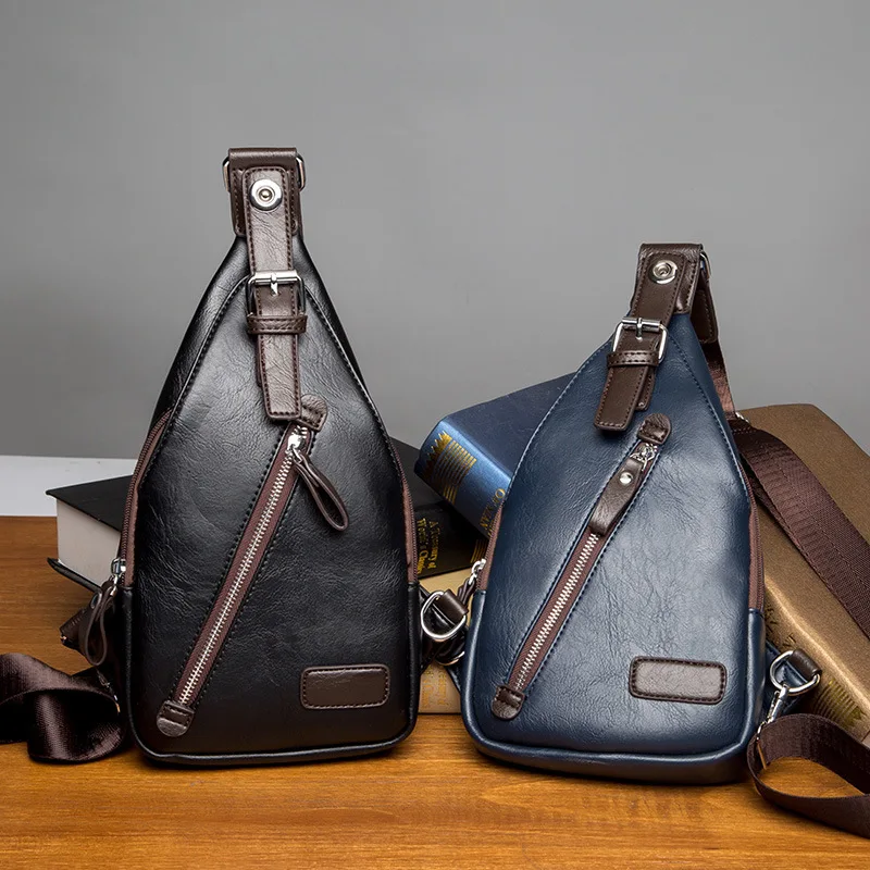 

Men's Business office Chest bag Luxury Brand PU Leather Shoulder Bag male Classic Pillow Crossbody bags Waterproof Messenger Bag