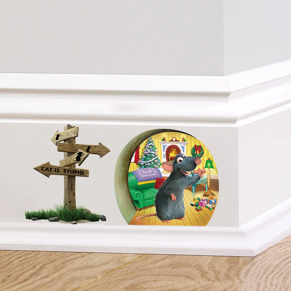 

3D Creative Miniature Mouse Hole Decal Mural Unique Sticker Waterproof and Removable Indoor Decoration Mouse Wall Sticker