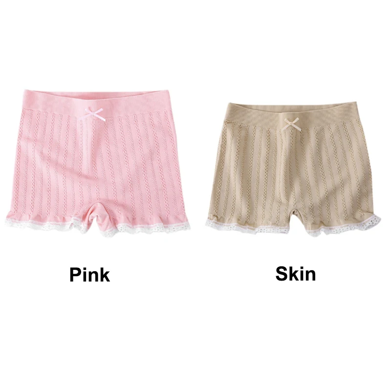 Pink Skin Женские Эластичные облегающие шорты, кружевные хлопковые шорты для мальчиков, под юбку, безопасные штаны для мальчиков, шорты с бантом, под брюки, боксеры, Mujer - Цвет: Pink Skin