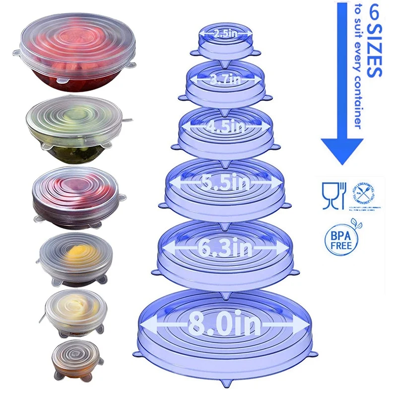 

18Pack Silicone Stretch Lids, 6 Sizes Reusable Silicone Bowl Covers Apply to Food Container, for Freezer & Microwave