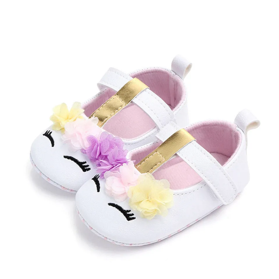 

New Arrival Toddler Baby Girls Flower Unicorn Shoes PU Leather Shoes Soft Sole Crib Shoes Spring Autumn First walkers 0-18M