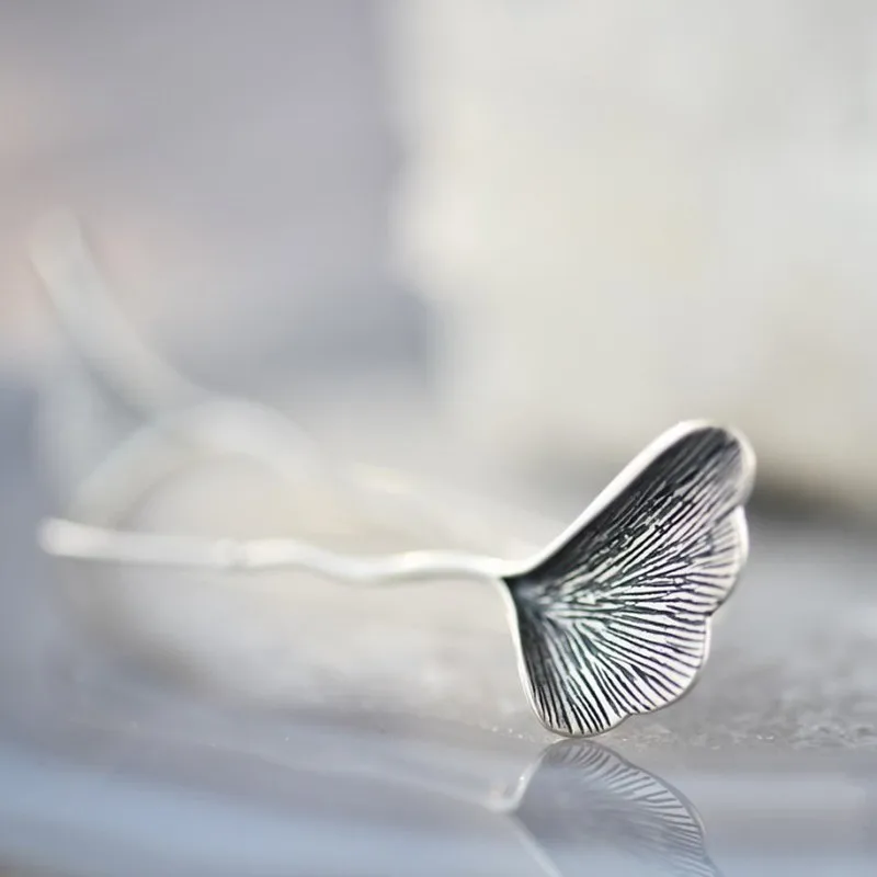 Женские длинные серьги-подвески из серебра 925 пробы с листьями гинкго | Украшения