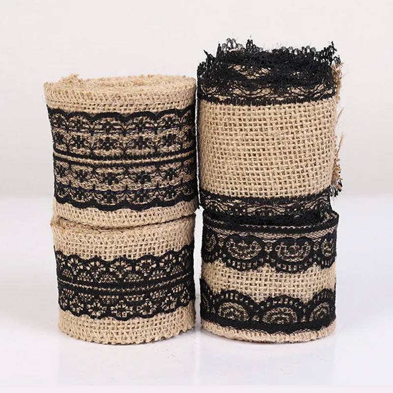 5 смx2м черный рулон джутовой ткани используется для рукоделия свадебных