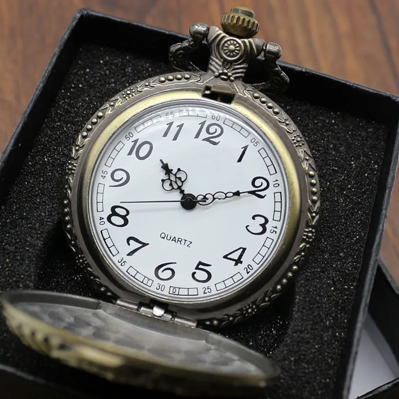watch with box Кварцевые карманные часы с христианским крестом, аналоговое ожерелье, подвеска, брелок, часы с цепочкой, подарки для женщин и мужчин, религиозные Relojes de bolsillo - Цвет: watch with box