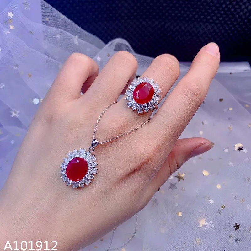 

KJJEAXCMY boutique jewelry 925 sterling silver natural ruby ring pendant set of 2 girls support testing large models