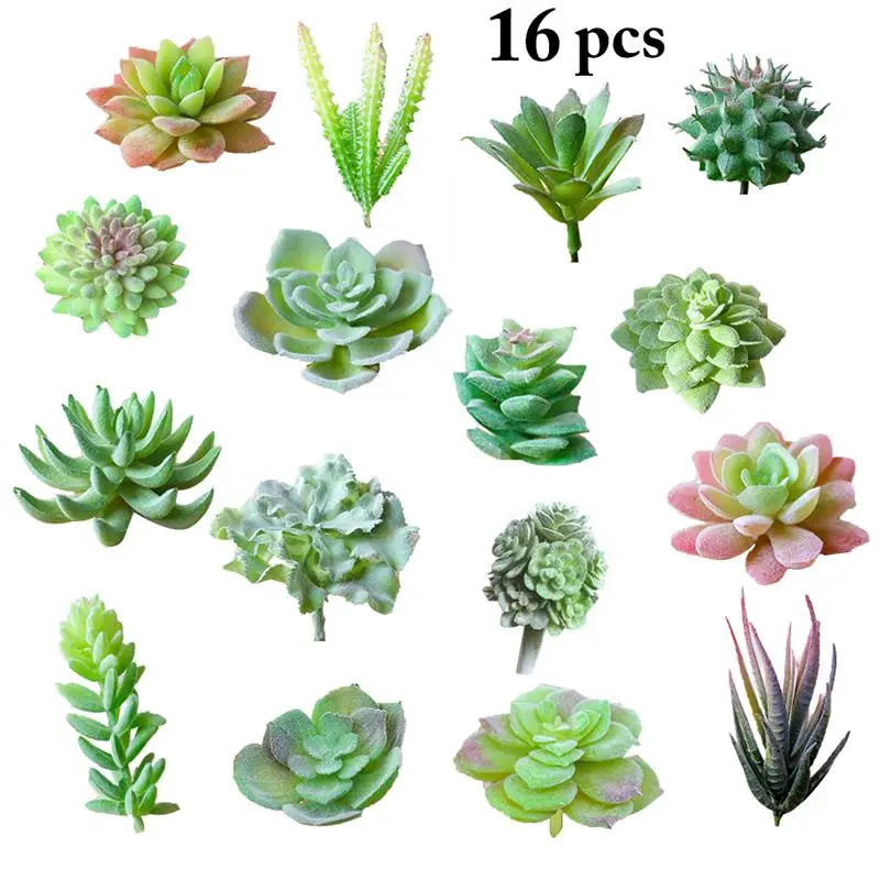 

16PCS Fake Succulent Creative Assorted Simulated Faux Succulent Faux Plant Home Garden Ornament Decoration