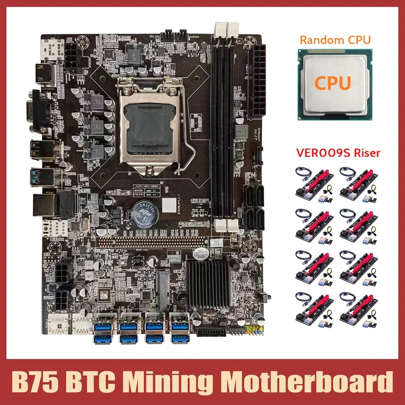 Оригинальная материнская плата для майнинга BTC + ЦП 8XVER009S Riser LGA1155 8xpcie USB адаптер DDR3