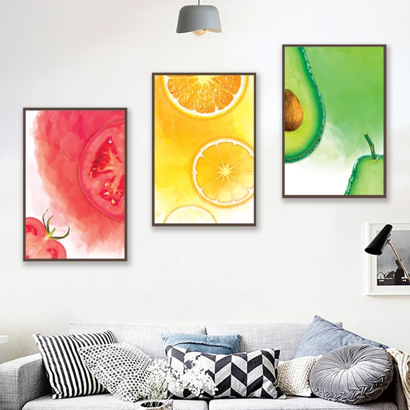 

Абстрактные акварельные искусственные плакаты с изображением авокадо помидор лимона на холсте и печатная Модульная картина в скандинавском стиле для гостиной