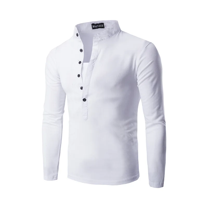 

New spring and autumn men's fashion solid color multi-button decoration casual long-sleeved T-shirt GPZB14