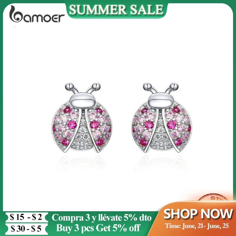 Женские Романтические сережки гвоздики bamoer розовые пусеты с 925 пробы