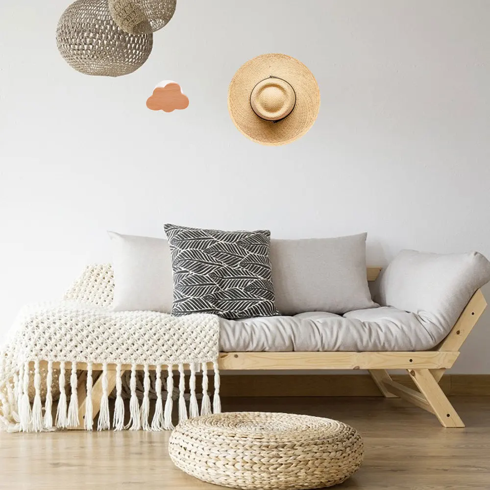 

3Pcs Punch Free Wall Hooks Self-Adhesive Wooden Hooks Home Storage Hooks