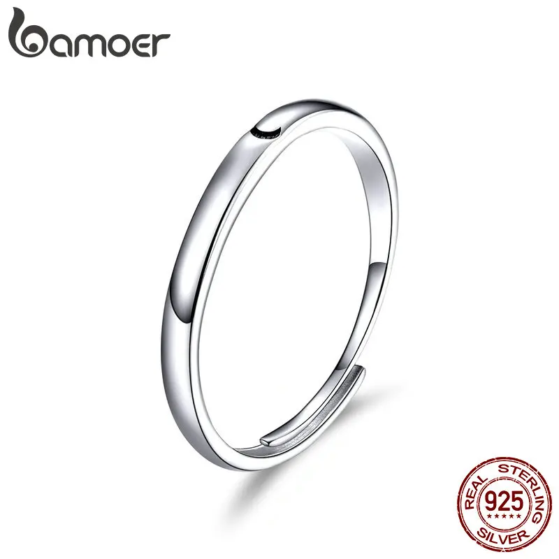BAMOER 925 Серебряное Ювелирное кольцо с эмалью для женщин черная луна открытые регулируемые минималистичные большие кольца Женские Ювелирные изделия Подарки SCR508