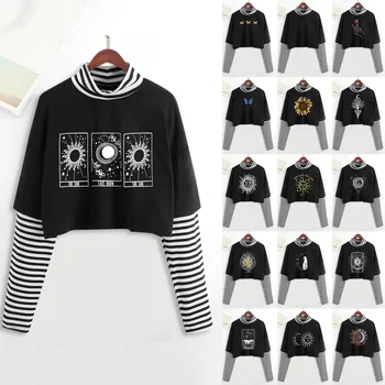 Sun Moon Hoodie Crop Top Autumn Women Casual Loose Punk Hooded Hoodie Long Sleeve Crop Top Fashion Slim Girl Sweatshirt Clothing 1