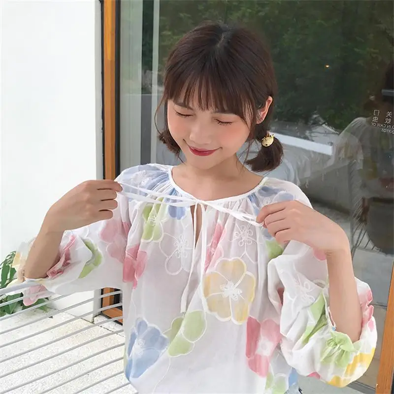 Женские летние блузки Kawaii Ulzzang милая Повседневная Свободная сетчатая блузка с
