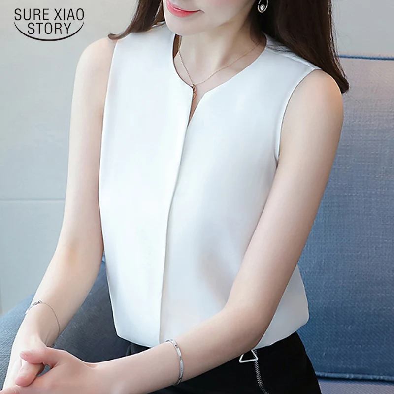 

Korean Women Tops Blusas Mujer De Moda 2022 Solid White Fashion Sleeveless Female Blouse Summer ladies Clothes Blusa 9199 50