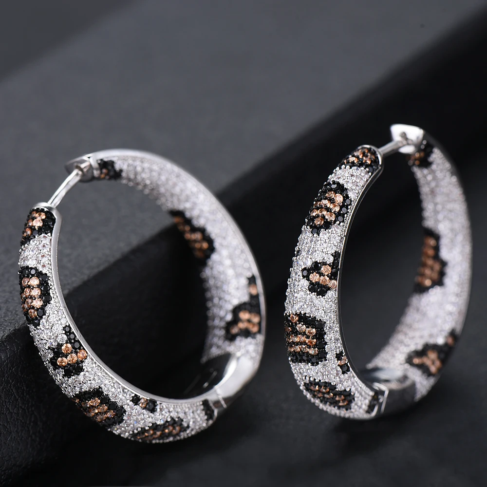 Модные большие серьги кольца в форме круга с полным кубическим цирконием для
