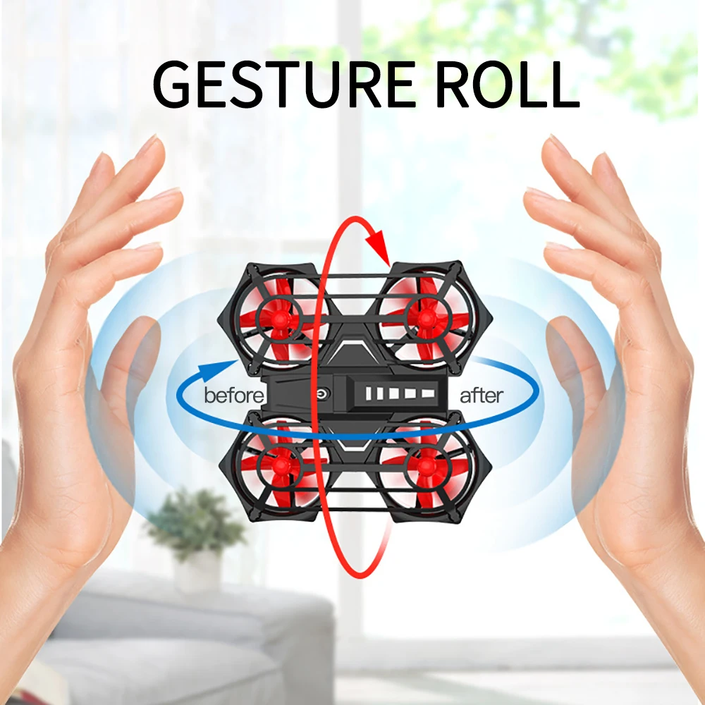 Мини Дрон Детский вертолет с жестами рулон самолета складной Квадрокоптер режим